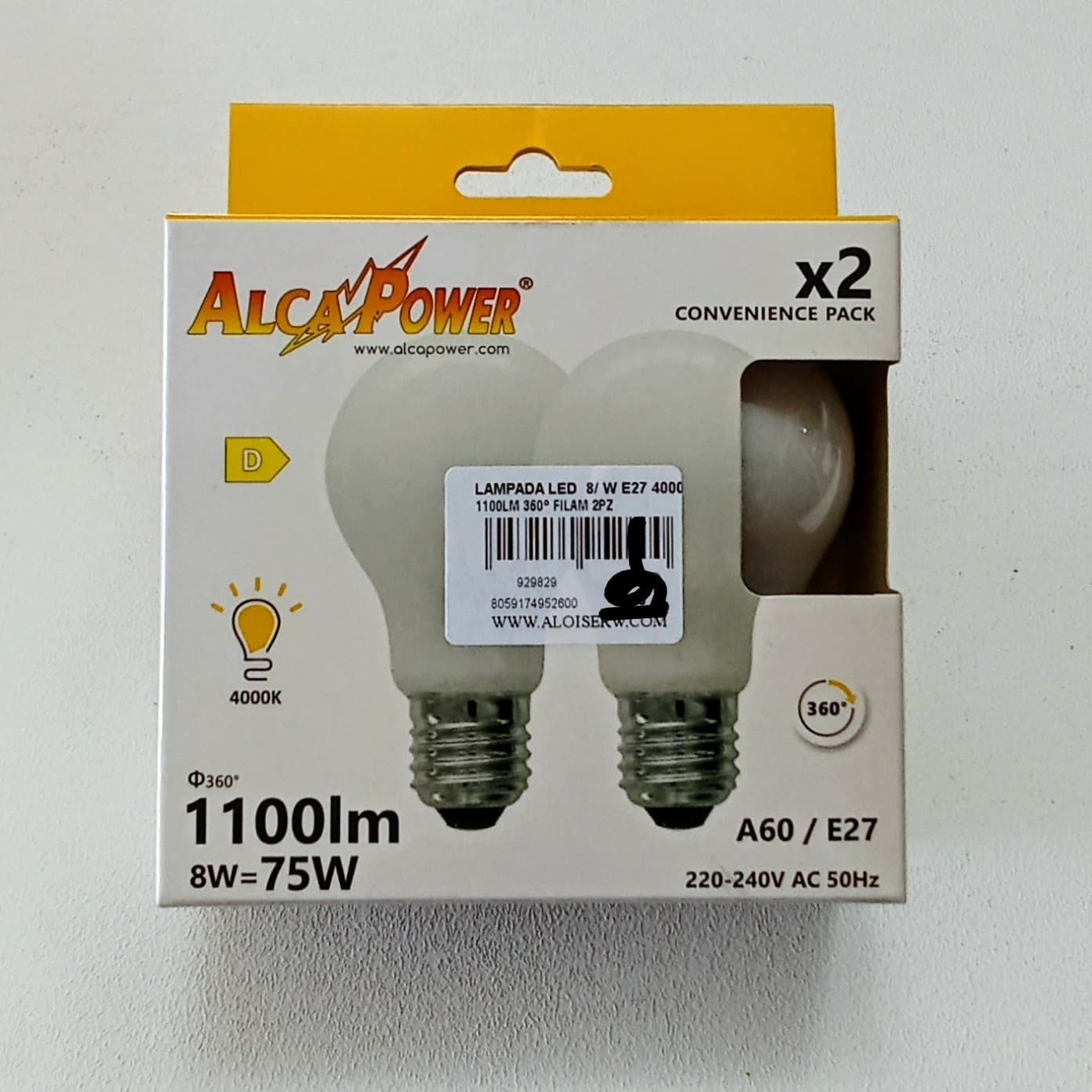Alca Power A60 8W 220V 1100LM 4000K E27 lampada classica a led vetro bianco box da 2pz in Plafoniere Aloiserw.com - Altomonte, commercioVirtuoso.it
