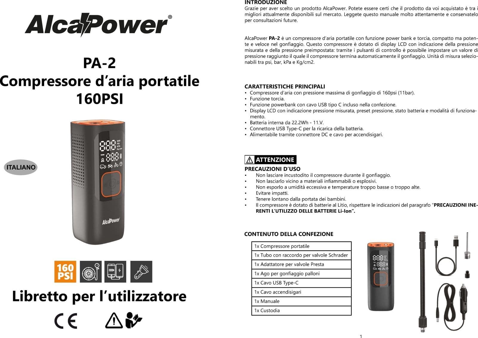 Alca Power Compressore 160 PSI + Power Bank + Torcia in Avviatori di emergenza Aloiserw.com - Altomonte, commercioVirtuoso.it