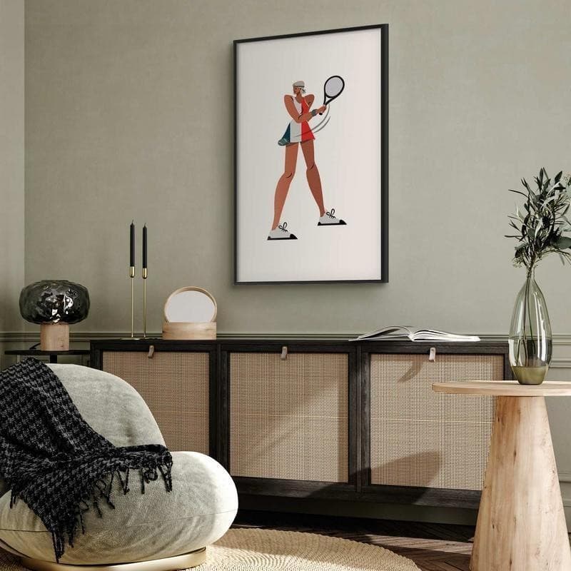 Poster - Tennis Player with a Racket on a White Background - Illustration in Poster e stampe Collezione Casa - Trebisacce, commercioVirtuoso.it