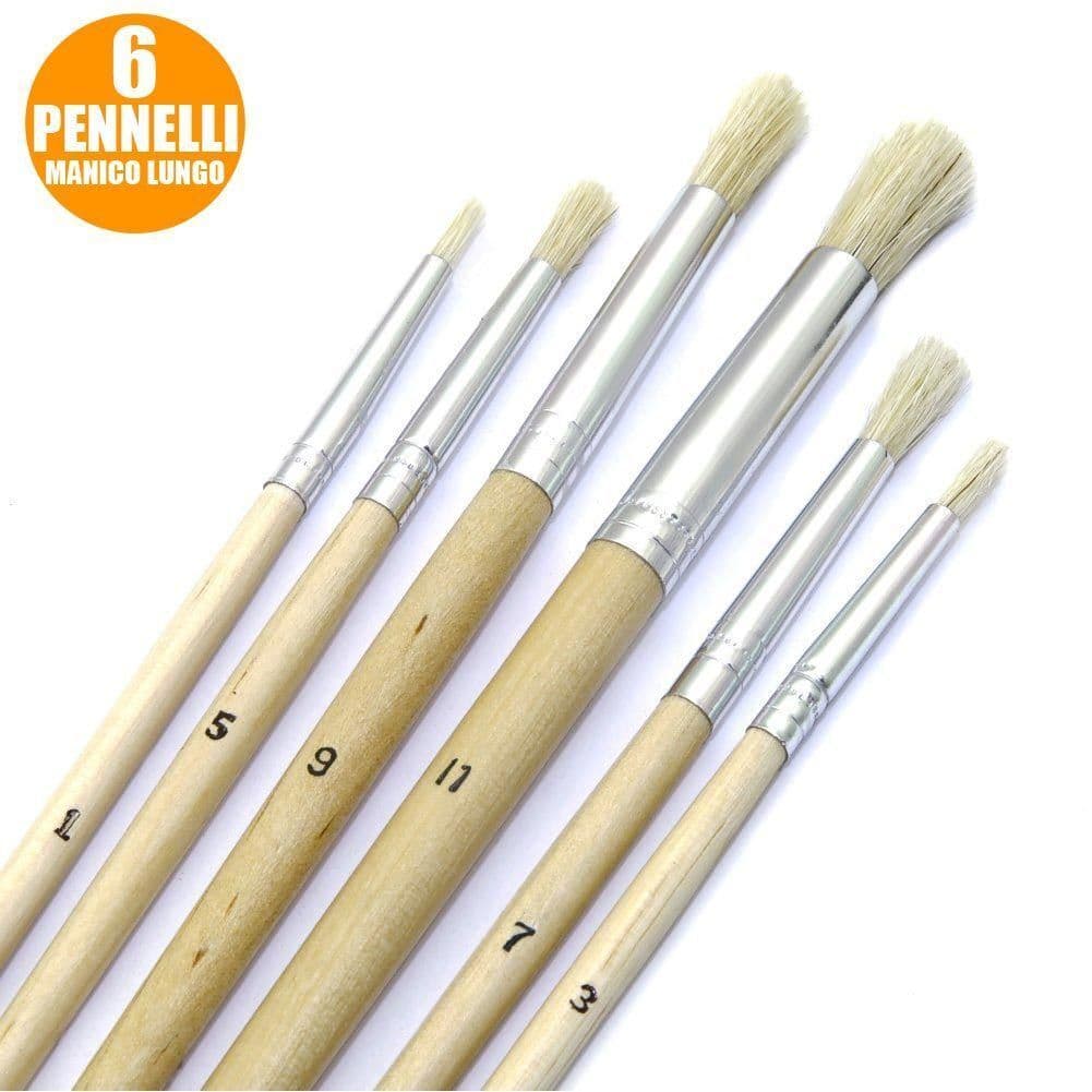 Set 6 Pennelli Piatti Manico Legno Lungo Vari Spessori Hobby Pittura Artico in Set di pennelli Esplodia - Napoli, commercioVirtuoso.it