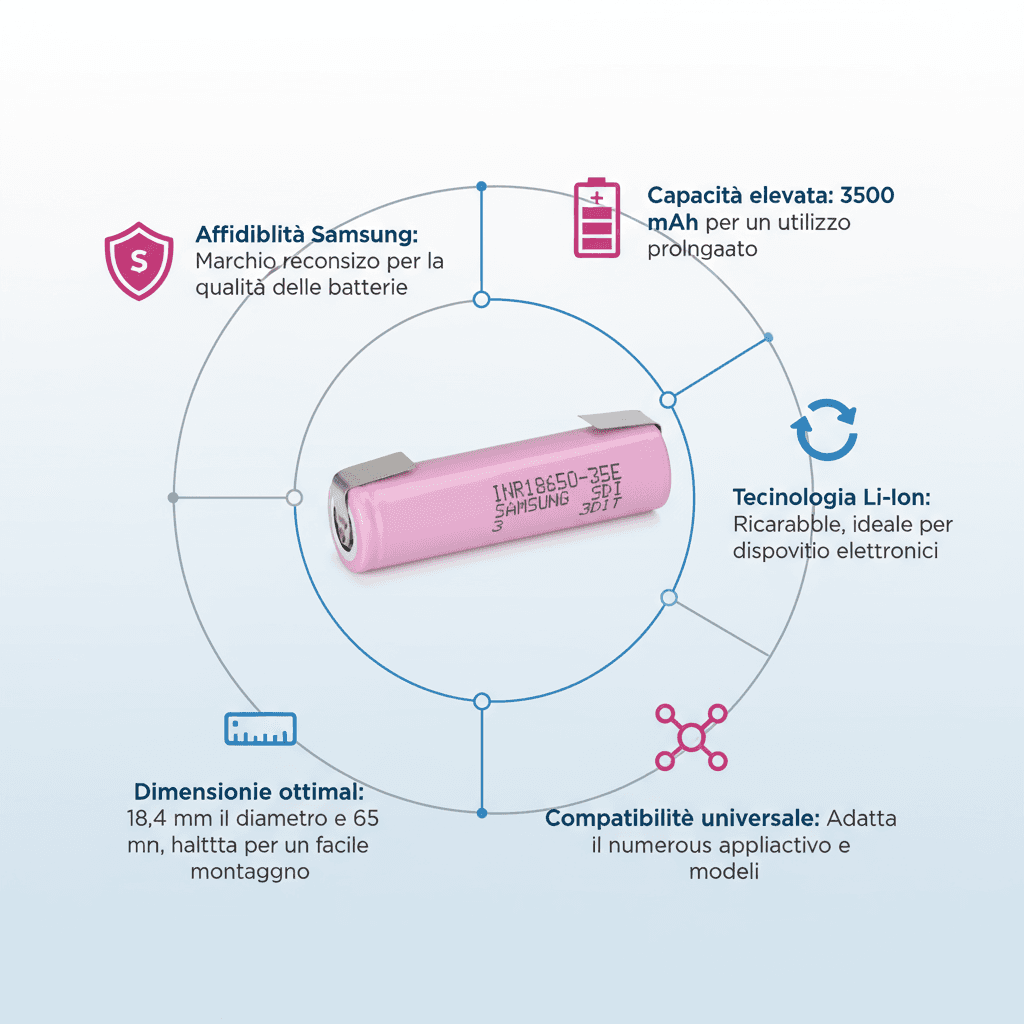 1 Batteria 18650 Samsung INR-35E 3500mAh 3,7V Ricaricabile Lamella Saldare Litio Pacco batteria ricambio in Pile ricaricabili Solgeny - Besate, commercioVirtuoso.it