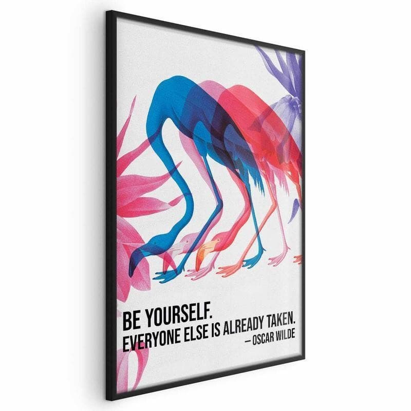 Poster - Colorful Repetition - three flamingo silhouettes with an inspiring quote in Poster e stampe Collezione Casa - Trebisacce, commercioVirtuoso.it