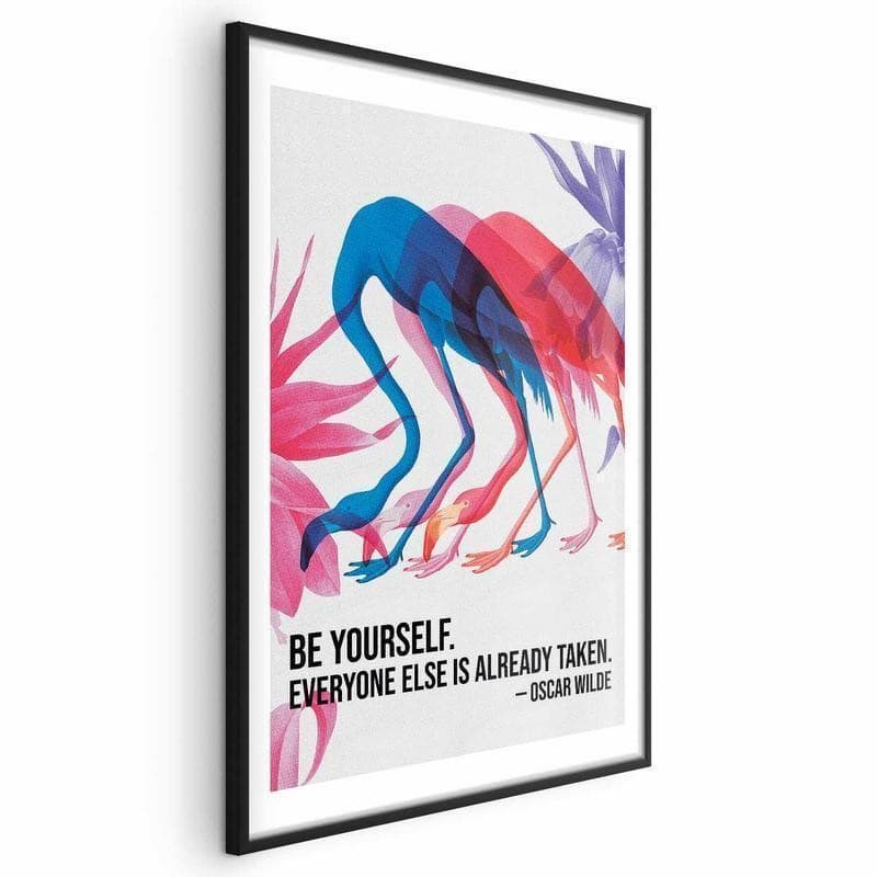 Poster - Colorful Repetition - three flamingo silhouettes with an inspiring quote in Poster e stampe Collezione Casa - Trebisacce, commercioVirtuoso.it