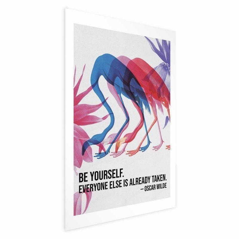 Poster - Colorful Repetition - three flamingo silhouettes with an inspiring quote in Poster e stampe Collezione Casa - Trebisacce, commercioVirtuoso.it