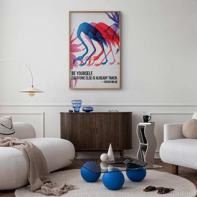 Poster - Colorful Repetition - three flamingo silhouettes with an inspiring quote in Poster e stampe Collezione Casa - Trebisacce, commercioVirtuoso.it
