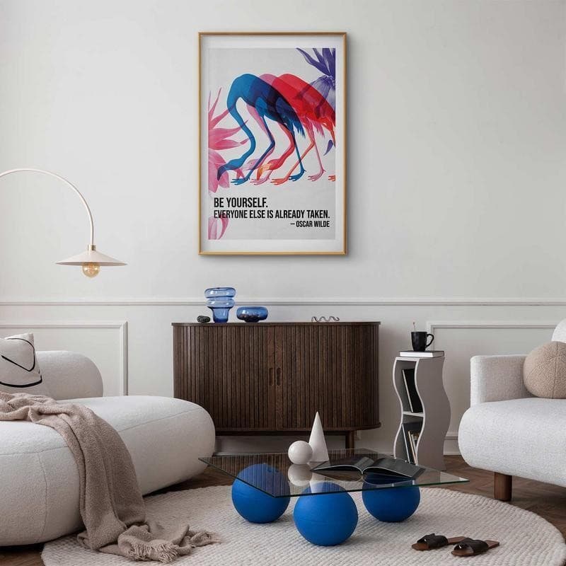 Poster - Colorful Repetition - three flamingo silhouettes with an inspiring quote in Poster e stampe Collezione Casa - Trebisacce, commercioVirtuoso.it