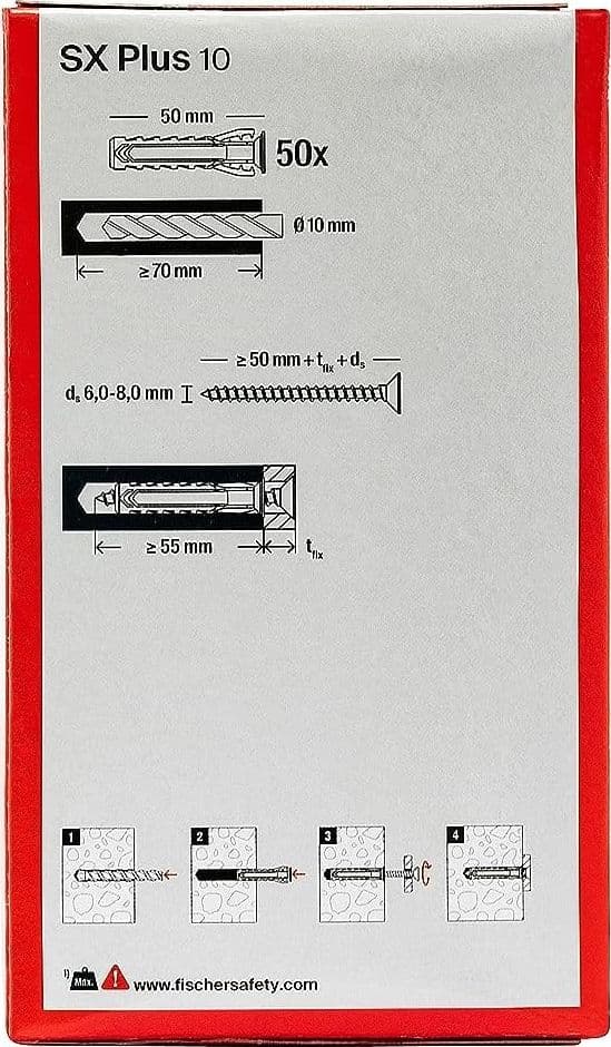 Fischer SX Plus 10mm tassello in nylon con espansione a 4 settori - 50pz in Cavicchi Aloiserw.com - Altomonte, commercioVirtuoso.it