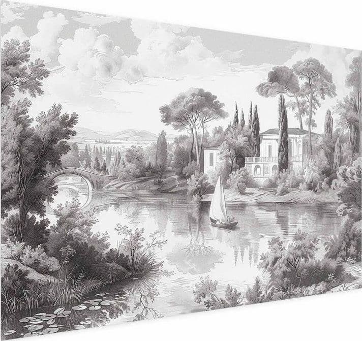 Poster - Black-and-White Vintage Landscape with a Pond in Poster e stampe Collezione Casa - Trebisacce, commercioVirtuoso.it