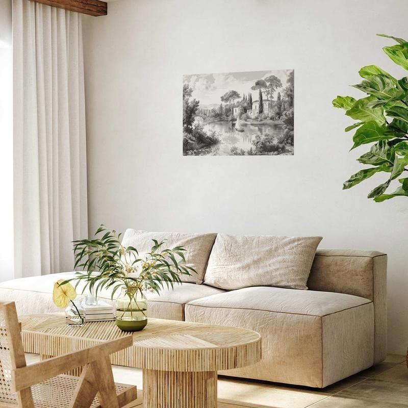 Poster - Black-and-White Vintage Landscape with a Pond in Poster e stampe Collezione Casa - Trebisacce, commercioVirtuoso.it