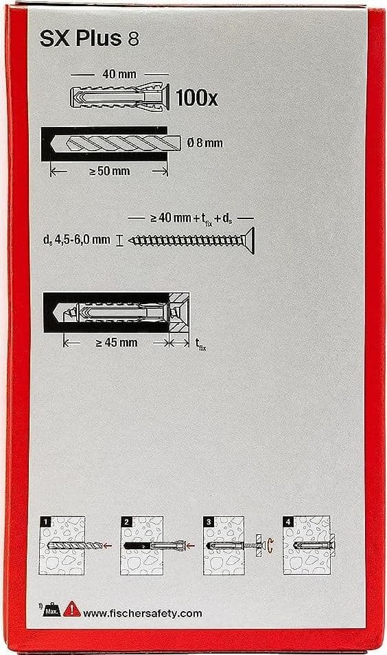 Fischer SX Plus 8mm tassello in nylon con espansione a 4 settori - 100pz in Cavicchi Aloiserw.com - Altomonte, commercioVirtuoso.it