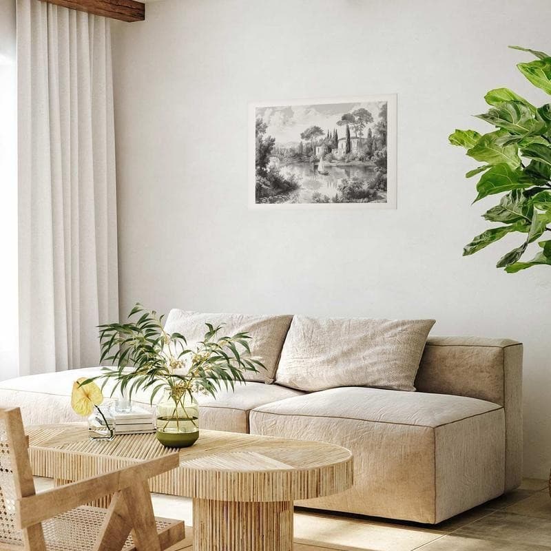 Poster - Black-and-White Vintage Landscape with a Pond in Poster e stampe Collezione Casa - Trebisacce, commercioVirtuoso.it