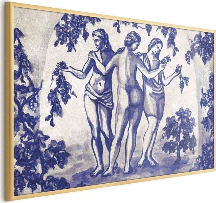 Poster - Ancient Vineyard - three women in a portal painted in blue ink in Poster e stampe Collezione Casa - Trebisacce, commercioVirtuoso.it