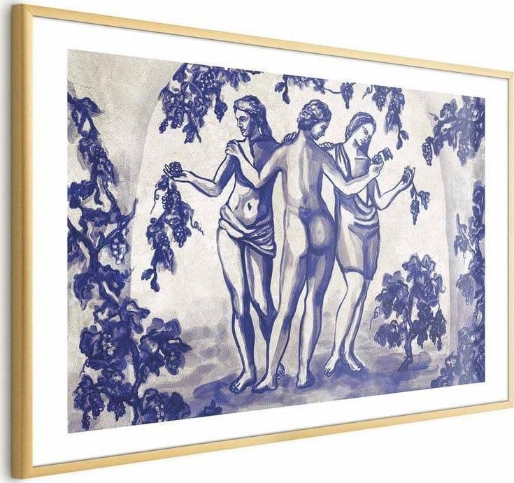 Poster - Ancient Vineyard - three women in a portal painted in blue ink in Poster e stampe Collezione Casa - Trebisacce, commercioVirtuoso.it