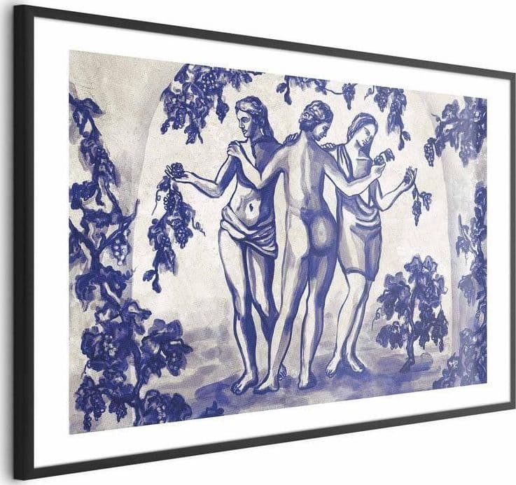 Poster - Ancient Vineyard - three women in a portal painted in blue ink in Poster e stampe Collezione Casa - Trebisacce, commercioVirtuoso.it