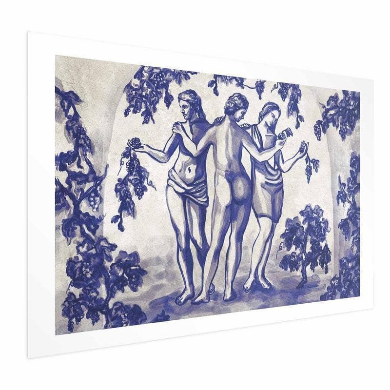 Poster - Ancient Vineyard - three women in a portal painted in blue ink in Poster e stampe Collezione Casa - Trebisacce, commercioVirtuoso.it