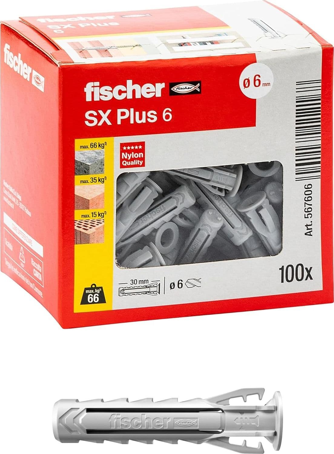 Fischer SX Plus 6mm tassello in nylon con espansione a 4 settori - 100pz in Tasselli a espansione Aloiserw.com - Altomonte, commercioVirtuoso.it