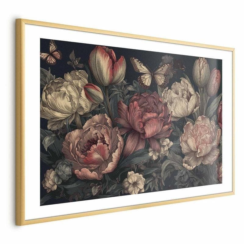 Poster - Flowers on a Turquoise Background in Poster e stampe Collezione Casa - Trebisacce, commercioVirtuoso.it