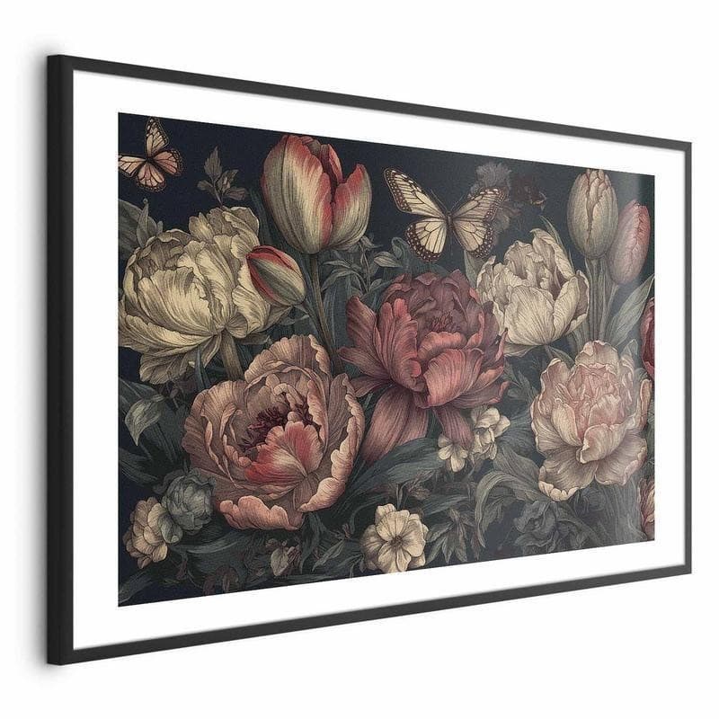 Poster - Flowers on a Turquoise Background in Poster e stampe Collezione Casa - Trebisacce, commercioVirtuoso.it