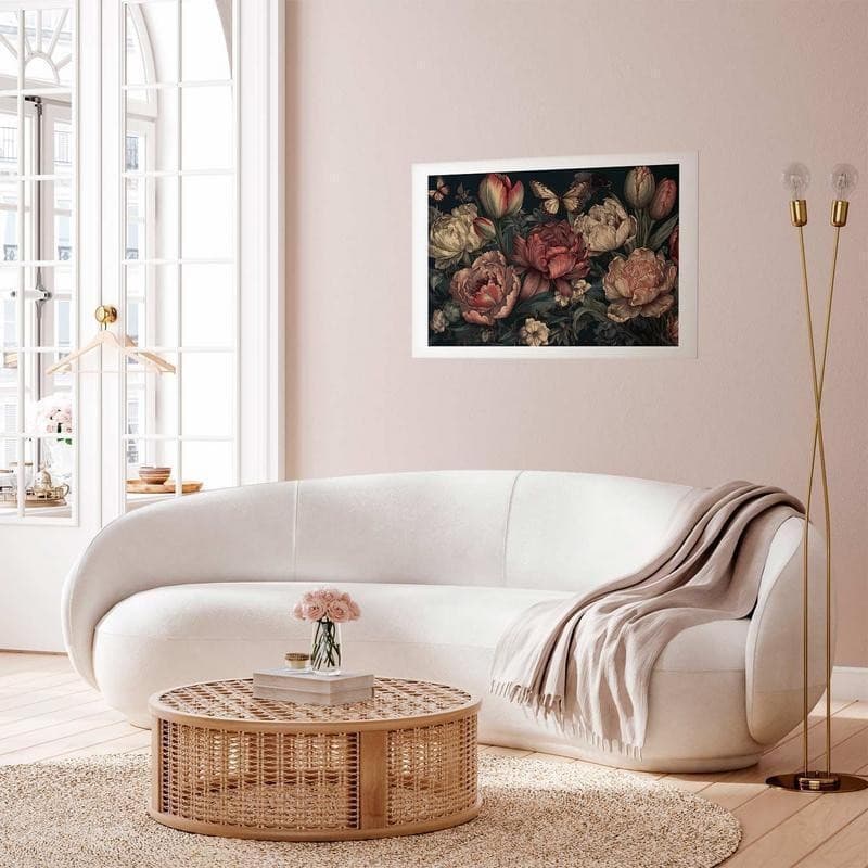 Poster - Flowers on a Turquoise Background in Poster e stampe Collezione Casa - Trebisacce, commercioVirtuoso.it