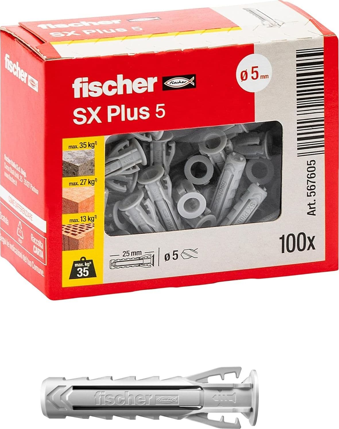 Fischer SX Plus 5mm tassello in nylon con espansione a 4 settori - 30pz in Tasselli a espansione Aloiserw.com - Altomonte, commercioVirtuoso.it