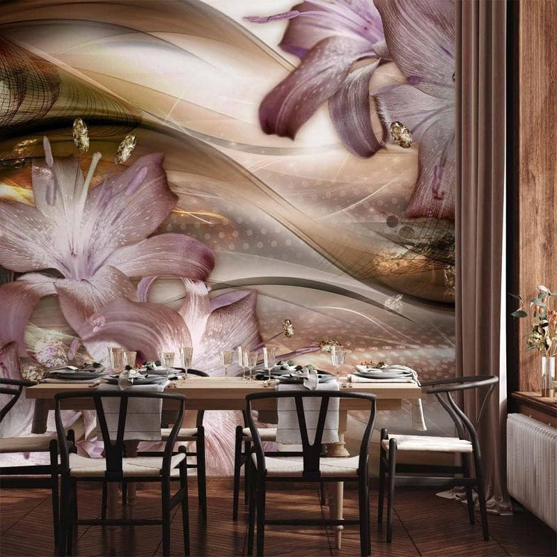 Fotomurale Lilies on the Wave (Brown) in Carta da parati Collezione Casa - Trebisacce, commercioVirtuoso.it