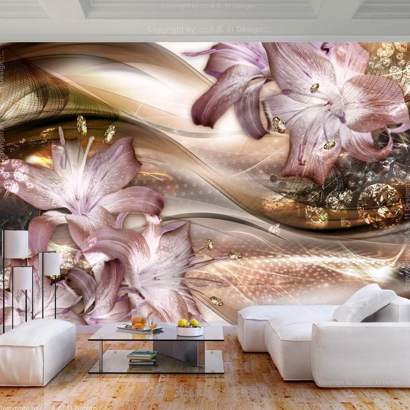 Fotomurale Lilies on the Wave (Brown) in Carta da parati Collezione Casa - Trebisacce, commercioVirtuoso.it