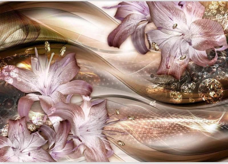 Fotomurale Lilies on the Wave (Brown) in Carta da parati Collezione Casa - Trebisacce, commercioVirtuoso.it