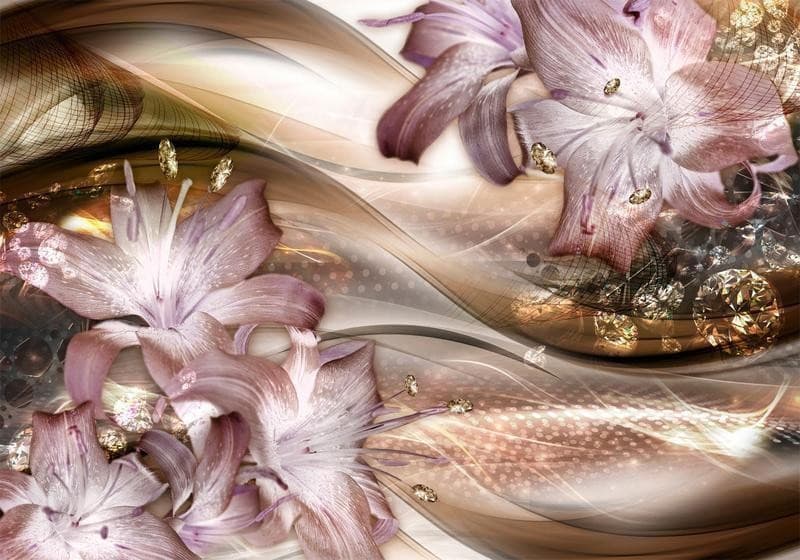 Fotomurale Lilies on the Wave (Brown) in Carta da parati Collezione Casa - Trebisacce, commercioVirtuoso.it