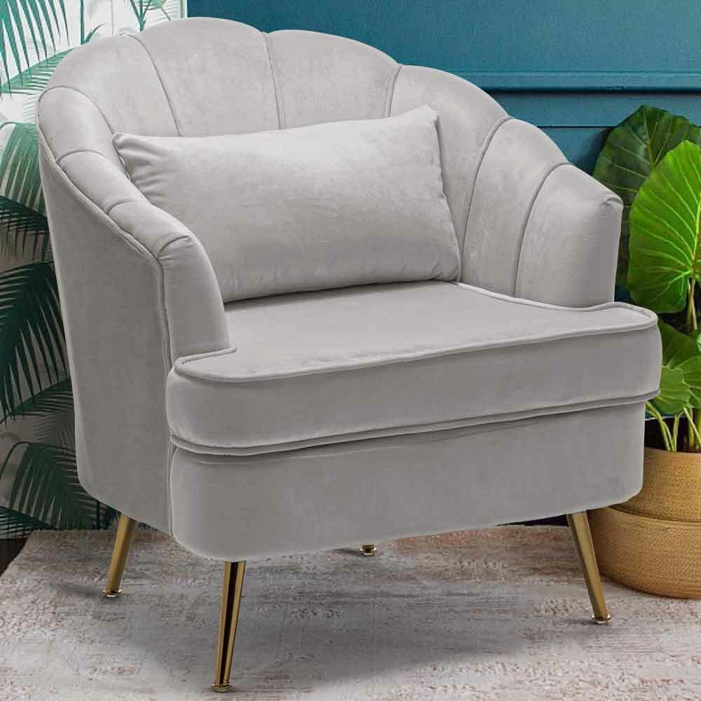 Poltrona Sedia Relax in Tessuto e Metallo Imbottita Design Moderno Grigio Oro