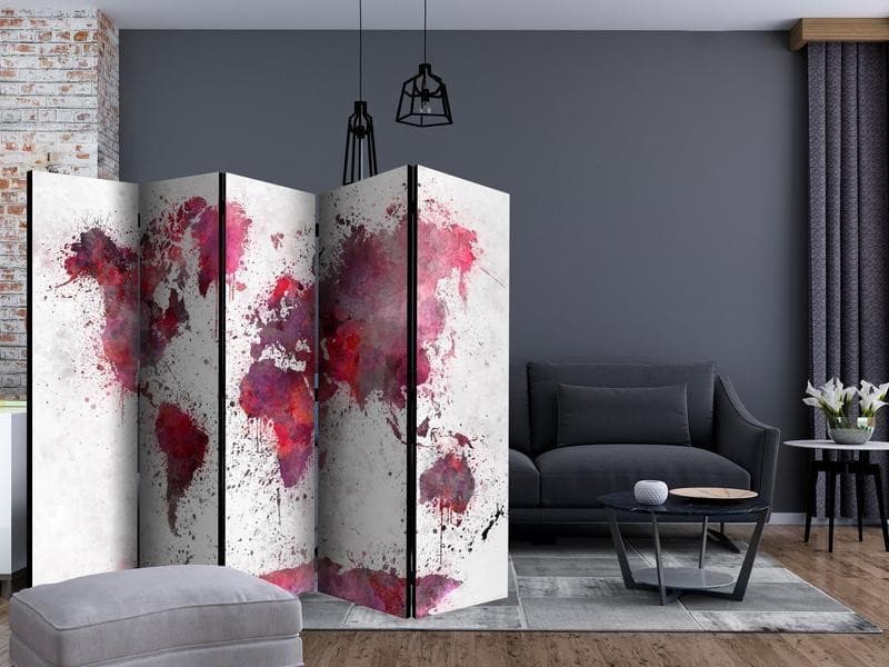 Paravento World Map: Red Watercolors II [Room Dividers] in Paraventi Collezione Casa - Trebisacce, commercioVirtuoso.it