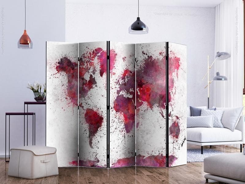 Paravento World Map: Red Watercolors II [Room Dividers] in Paraventi Collezione Casa - Trebisacce, commercioVirtuoso.it