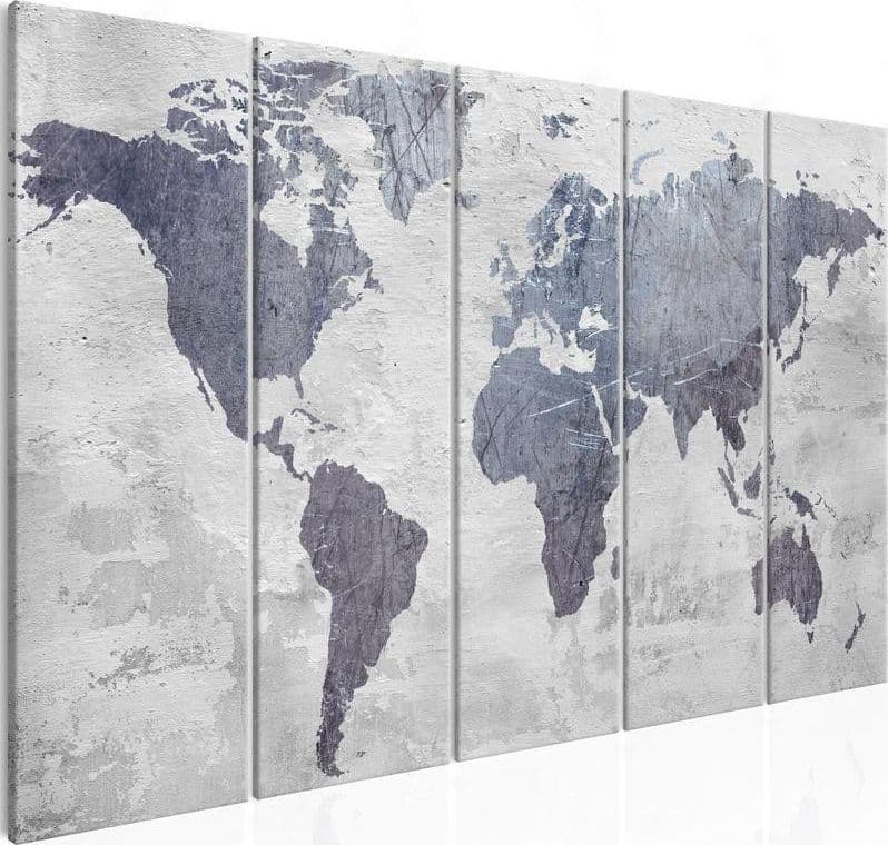 Quadro Concrete World Map (5 Parts) Narrow in Poster e stampe Collezione Casa - Trebisacce, commercioVirtuoso.it