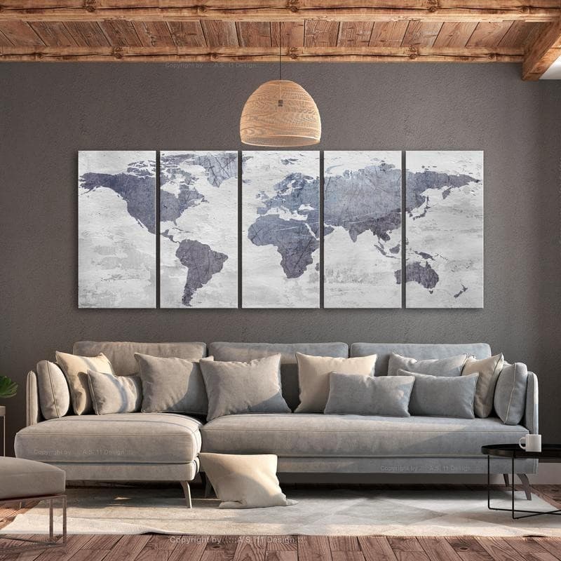 Quadro Concrete World Map (5 Parts) Narrow in Poster e stampe Collezione Casa - Trebisacce, commercioVirtuoso.it