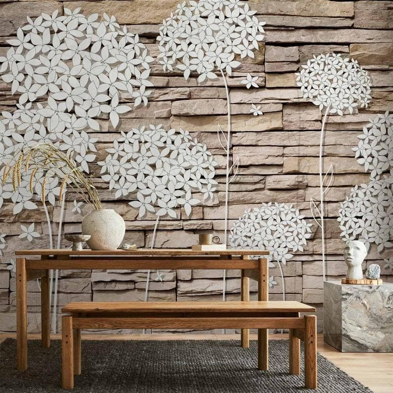 Fotomurale Composizione di fiori sul muro in Carta da parati Collezione Casa - Trebisacce, commercioVirtuoso.it