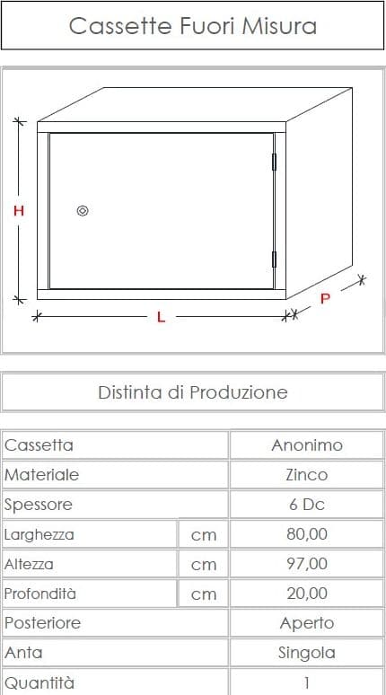 Cassetta zincata per contatore gas H 97 x L 80 x P 20cm in Accessori Aloiserw.com - Altomonte, commercioVirtuoso.it