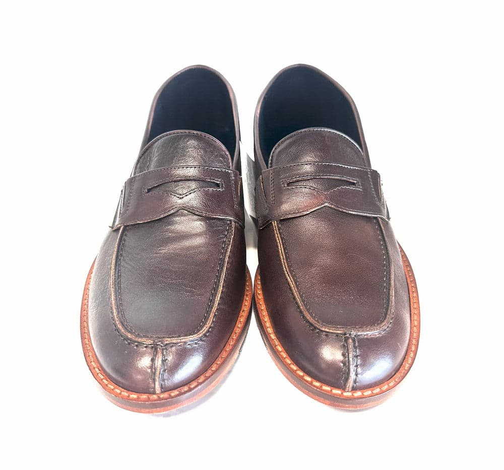 FONTANA Mocassino college in pelle marrone e suola in cuoio in Loafer e mocassini Calzature Durello - Agna, commercioVirtuoso.it