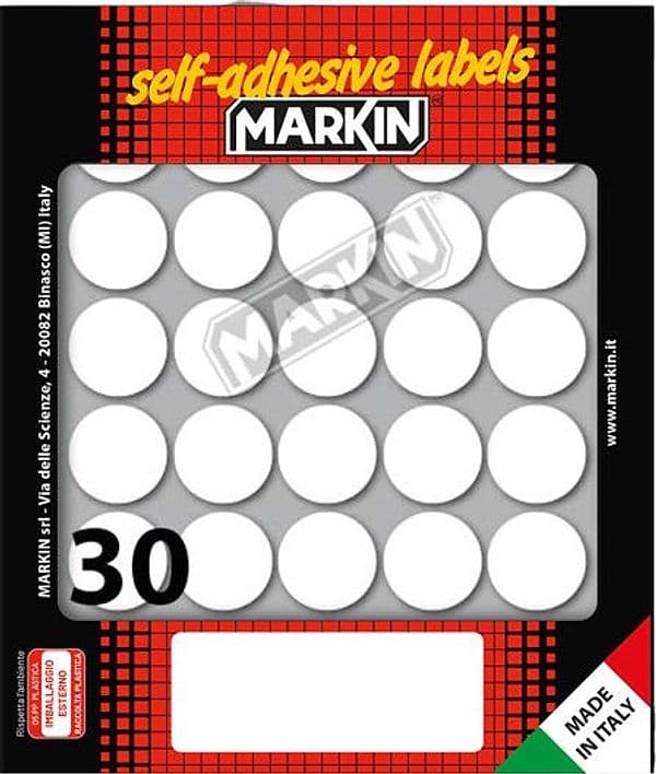 Etichetta adesiva bianca tonda D22mm (10fogli x 30etichette Markin