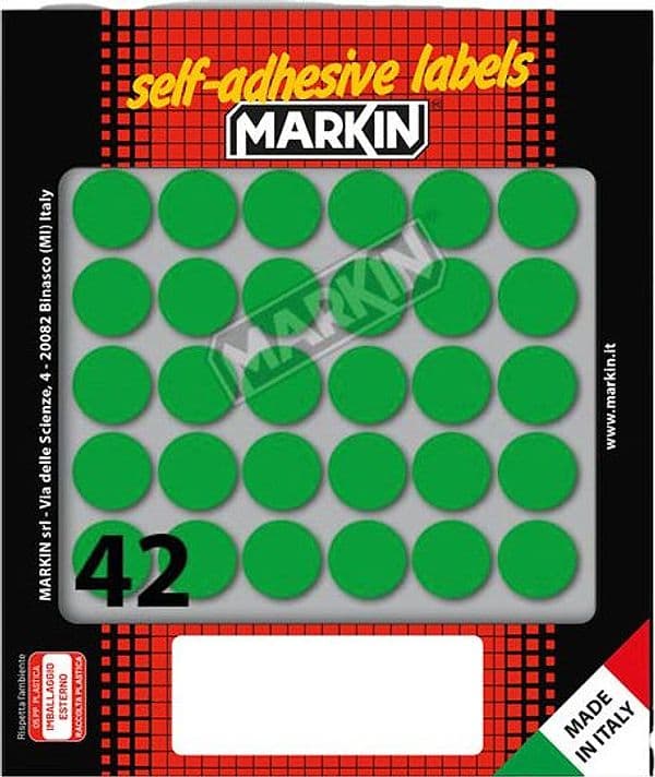 Etichetta adesiva verde tonda D18mm (10fogli x 42etichette Markin