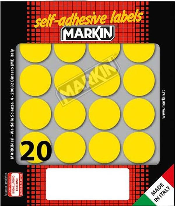 Etichetta adesiva giallo tonda D27mm (10fogli x 20etichette Markin