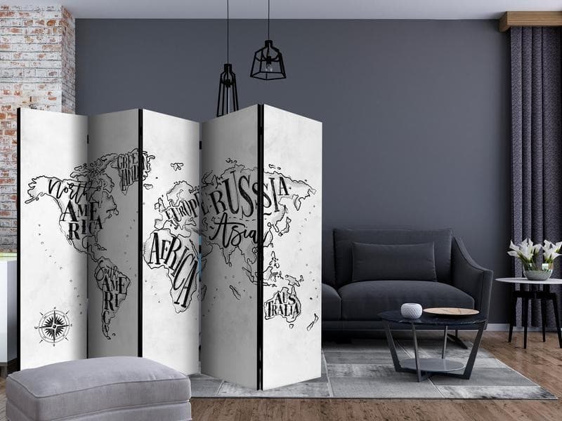 Paravento Retro Continents (Grey) II [Room Dividers] in Paraventi Collezione Casa - Trebisacce, commercioVirtuoso.it