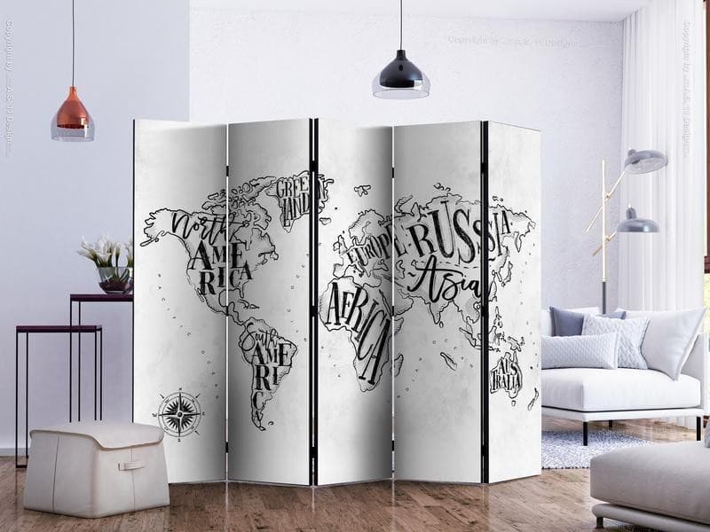 Paravento Retro Continents (Grey) II [Room Dividers] in Paraventi Collezione Casa - Trebisacce, commercioVirtuoso.it