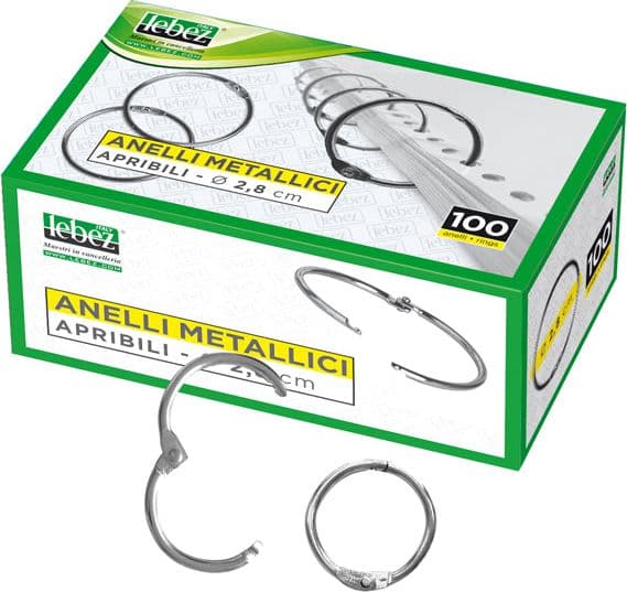 SCATOLA 100 ANELLI IN METALLO 28MM X RILEGATURA