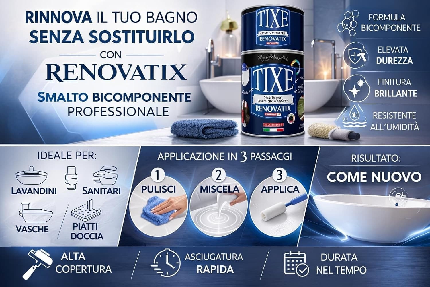 Tixe Renovatix 750ml smalto bicomponente bianco cemamizzante per ceramiche e sanitari in Pittura per cucine e bagni Aloiserw.com - Altomonte, commercioVirtuoso.it