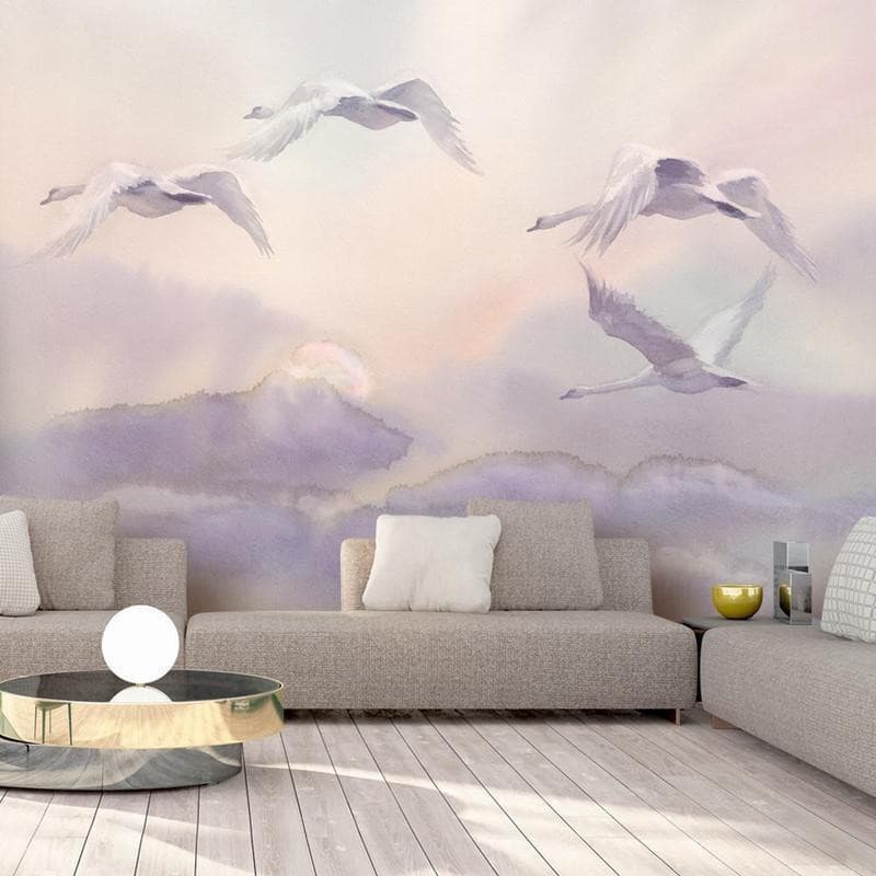 Fotomurale cigni in volo nel cielo viola in Carta da parati Collezione Casa - Trebisacce, commercioVirtuoso.it