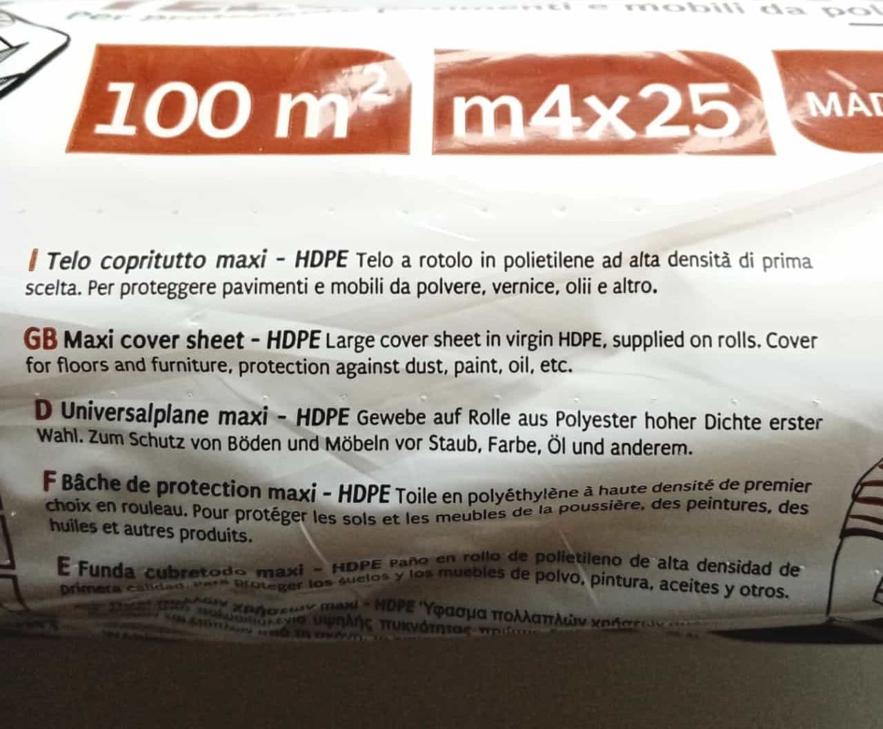 Telo copritutto maxi 4x25mt da imbianchino per proteggere da oli pittura polvere in Protezioni superficiali Aloiserw.com - Altomonte, commercioVirtuoso.it