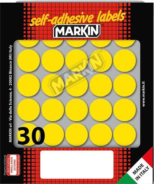 Etichetta adesiva giallo tonda D22mm (10fogli x 30etichette Markin