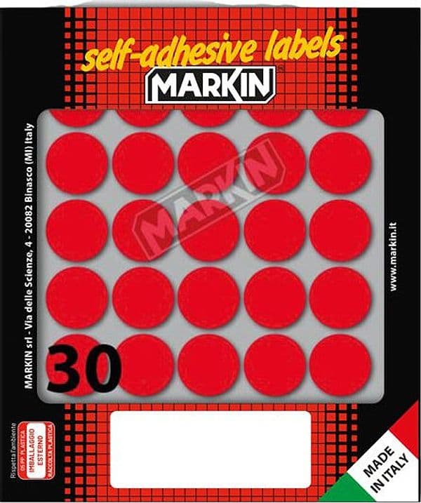 Etichetta adesiva rosso tonda D22mm (10fogli x 30etichette Markin