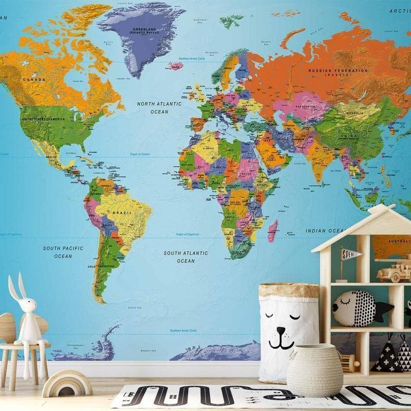 Fotomurale adesivo Mappamondo colorato in Carta da parati Collezione Casa - Trebisacce, commercioVirtuoso.it
