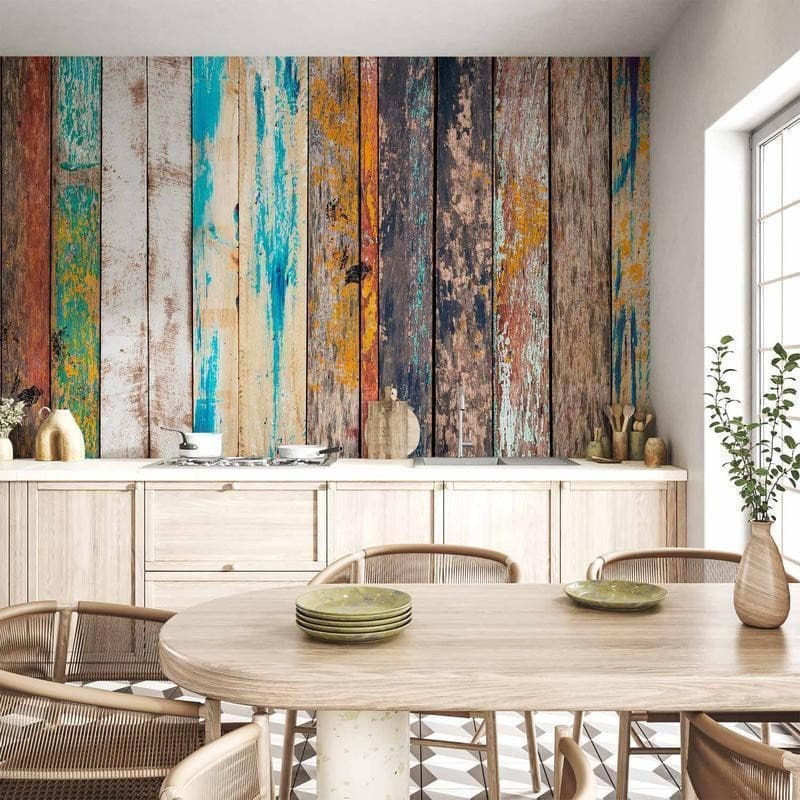 Fotomurale adesivo Wooden Rainbow in Carta da parati Collezione Casa - Trebisacce, commercioVirtuoso.it