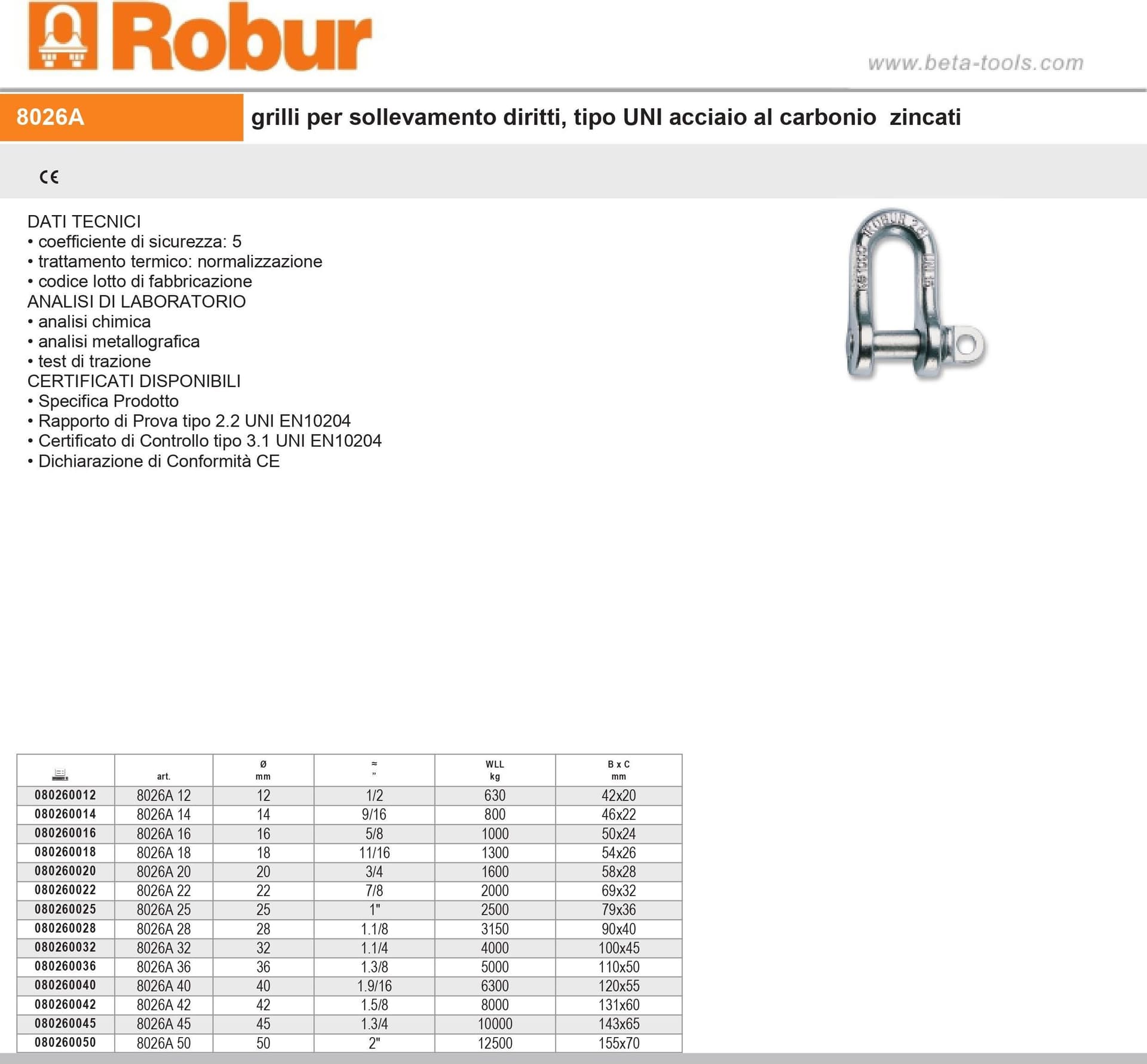 Robur grillo 14mm 9/16 di sollevamento diritto in acciaio zincato in Cavi e funi Aloiserw.com - Altomonte, commercioVirtuoso.it
